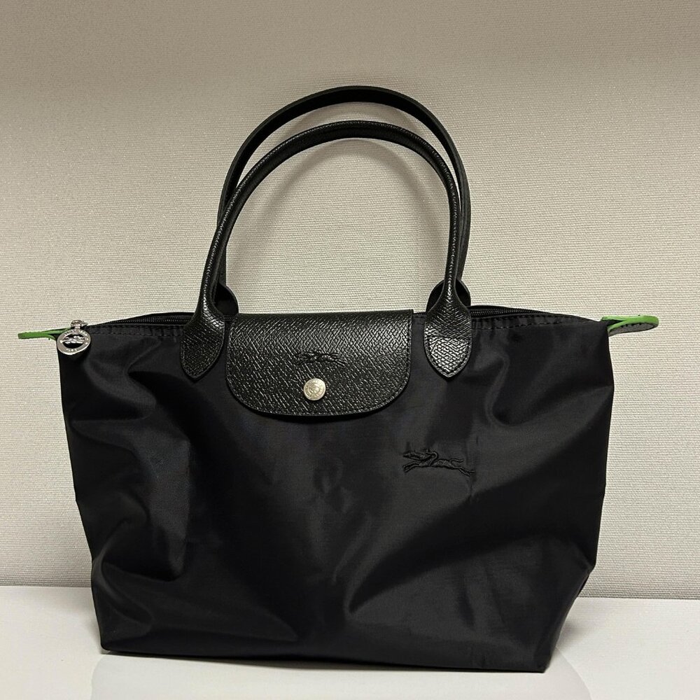Longchamp Le Pliage Green in Black Tote Bag Medium